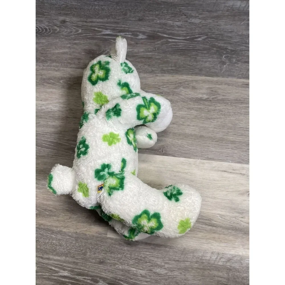 Build a Bear Shamrock Bear St Patricks Day White Green Irish Stuffed Plush BABW